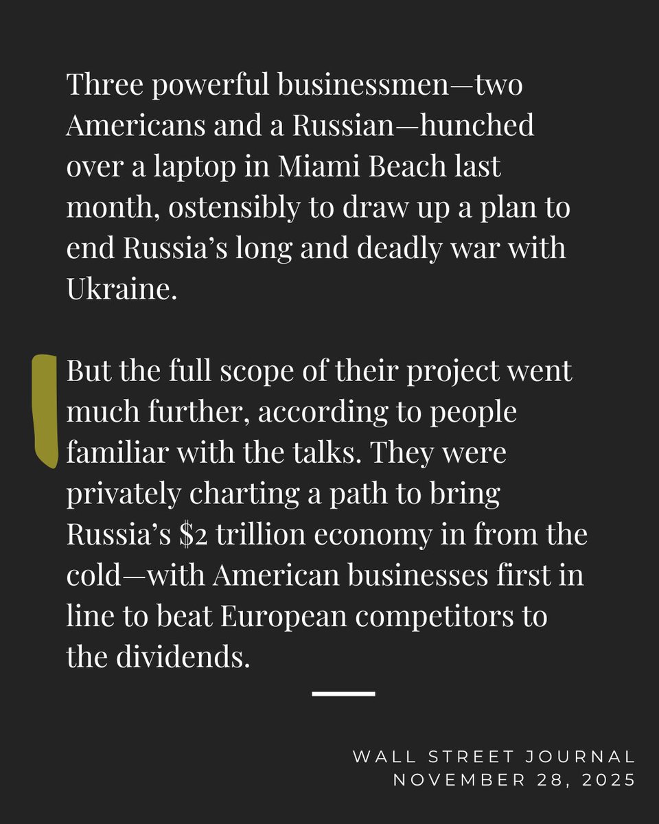 HillaryClinton's tweet image. The Trump administration&apos;s corruption has extended to selling out Ukraine—and America&apos;s interests—to Russia so that the Trump family and their friends can make a few bucks. 

Must-read reporting from the @WSJ this weekend. wsj.com/world/russia/r…
