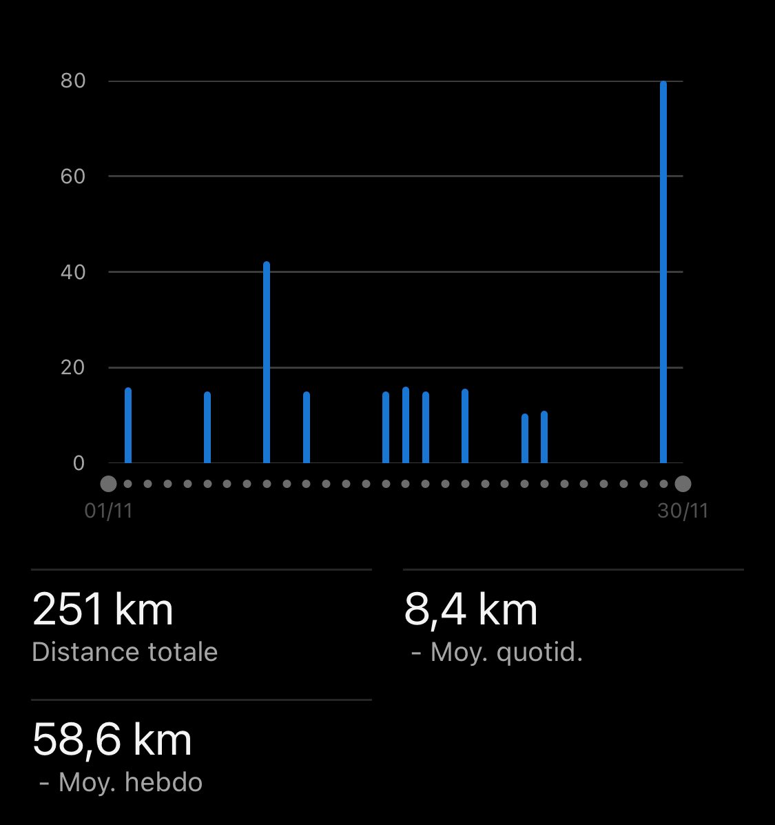 #BilanRunning : 251 kilomètres courus en novembre (2343 depuis le 1er janvier).