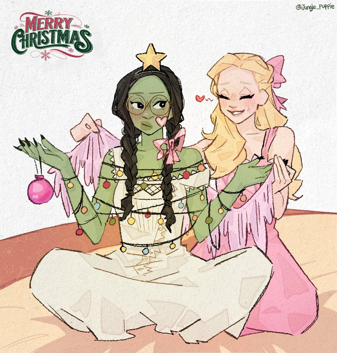 FIYERCR0WS's tweet image. happy december aka it’s CHRISTMAS 🩷💚🎄

art credit @jungle_puppie