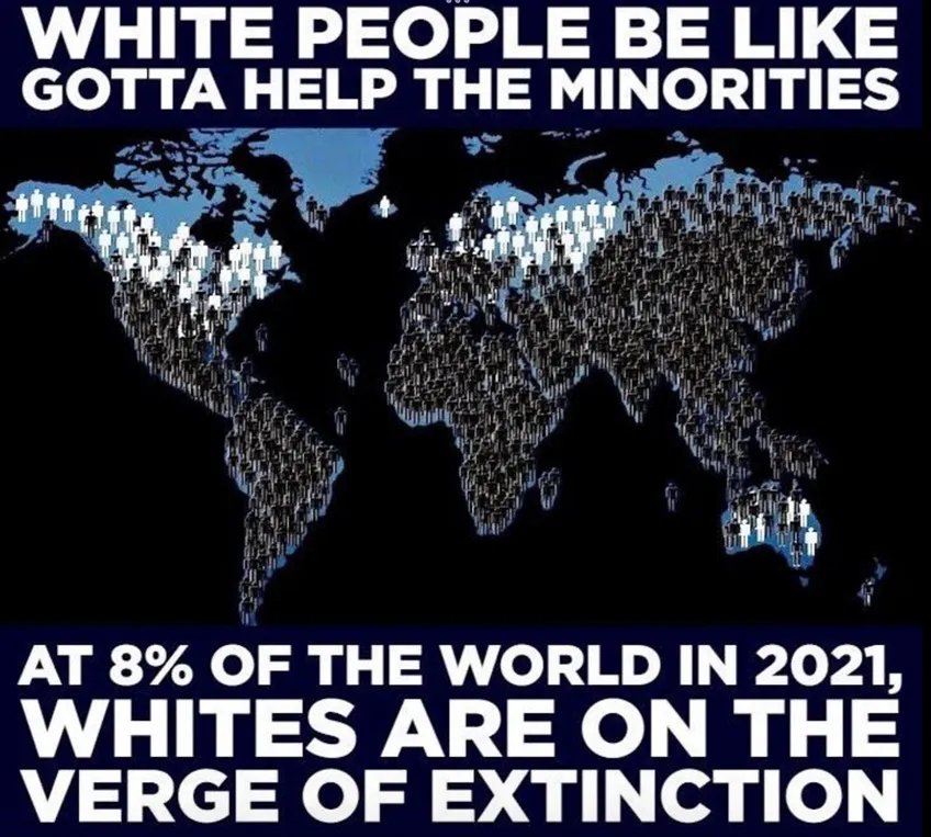 Kittenwaffin's tweet image. White people are only 8% of the global population.

Just 100 years ago Whites were 35% of the planet. 

This is exactly what suicidal empathy looks like.