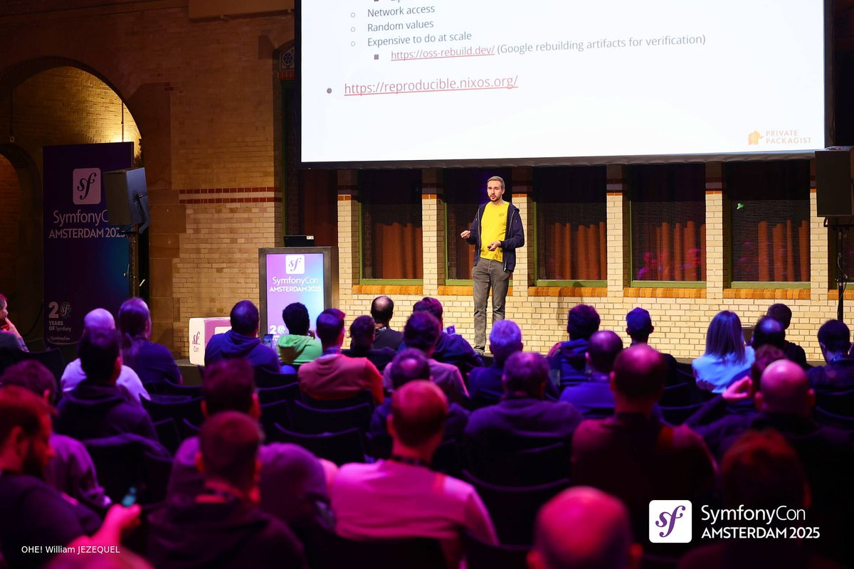 naderman's tweet image. Back from our annual #SymfonyCon trip! Enjoyed celebrating 20 years of #Symfony with its community in Amsterdam. The @packagist booth was busy throughout the event. My package manager security outlook talk sparked good conversations. See you in Warsaw 2026! #php #composerphp