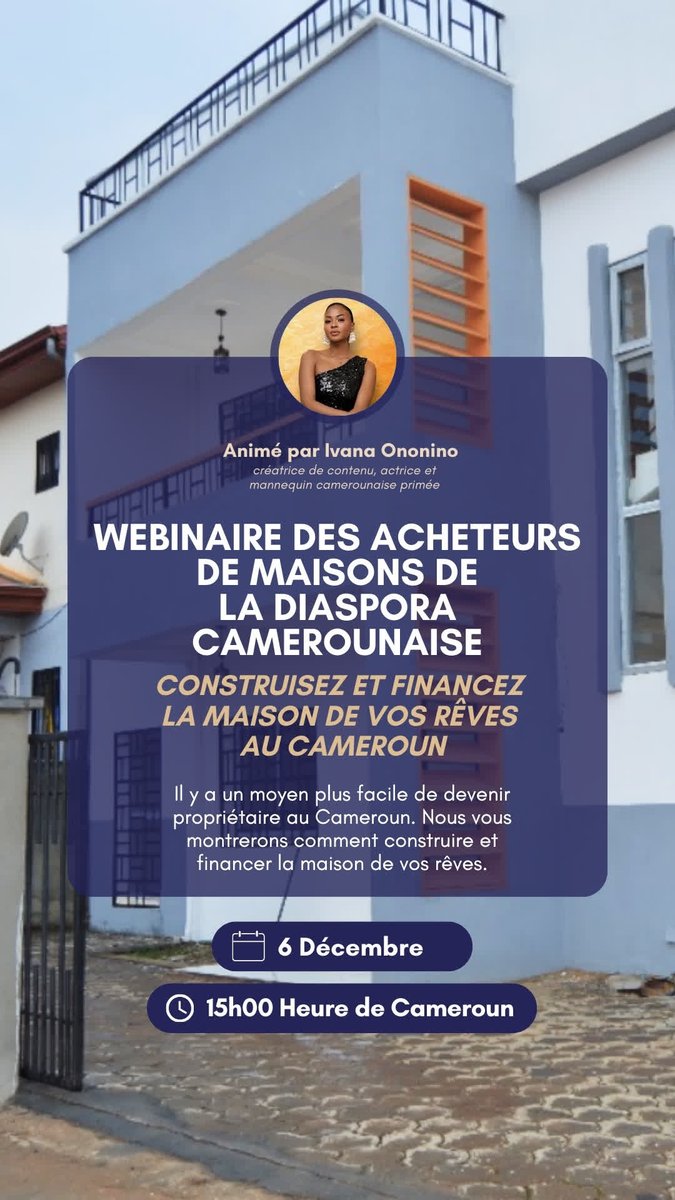 Vous rêvez d'une #maison au #Cameroun? Participez au webinaire pour comprendre le marché et découvrez comment construire et financer votre maison de rêve au Cameroun.

📅: Samedi, 6 décembre 2025
⏰: 15h00 (heure du Cameroun)

…asporaHomeBuyerWebinar.eventbrite.com
.
#immobilier