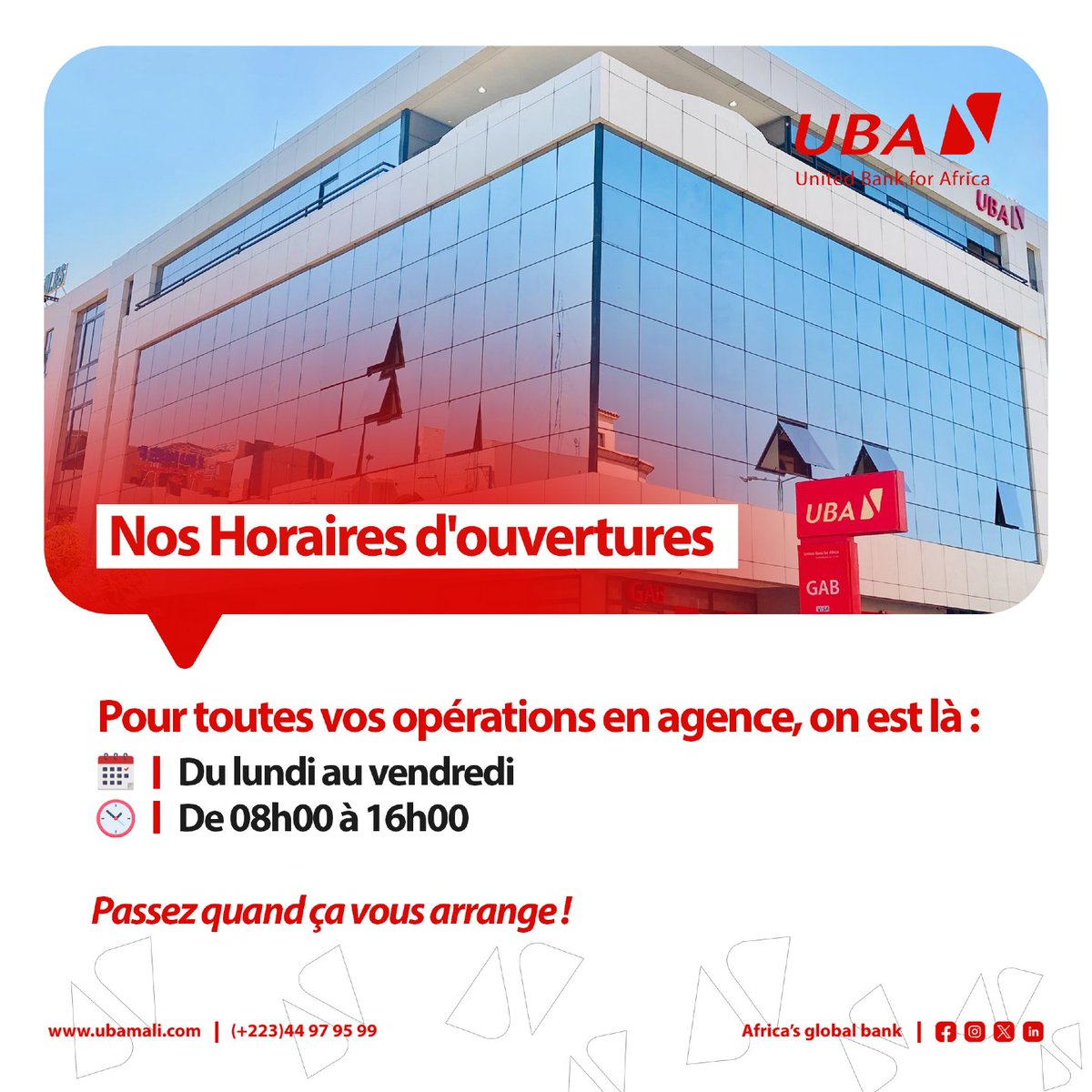 UBA_Mali's tweet image. Petit rappel, la famille ! ​Pas besoin de venir en mode “stress du dernier moment”.​ 😉
On est toujours prêts à vous accueillir et vous accompagner avec le sourire.​ 😃

À très vite en agence !​

#UBA #LaBanqueDigitale #Horaires #ServiceClient #ubamali #experienceclient