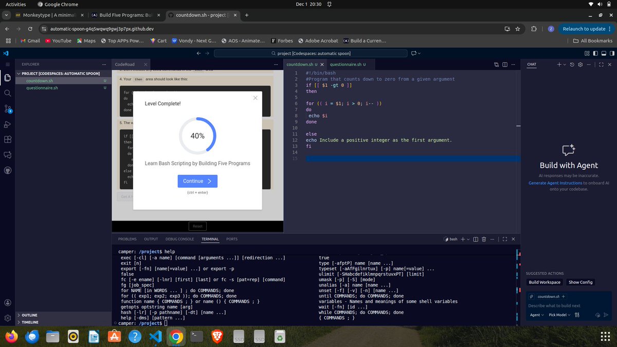 ZaidBadgujar's tweet image. 🔴 Day 111 #100daysofcode

--Practicing Bash Cmds with #freecodecamp.
🚀 
--Solving Assignment of #freecodecamp
--Solved React and JS Question.👩‍💻