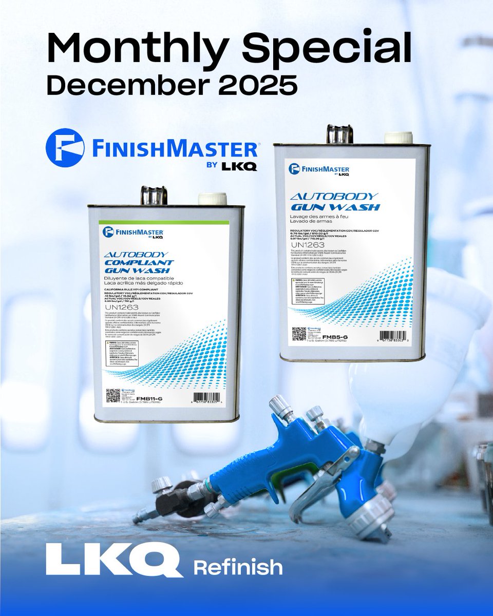 FinishMaster by LKQ’s Gun Wash Products are on sale this month! Stock up and save!
Offer expires 12/31/2025

Call or visit us online at LKQ-Refinish.com to order yours today.