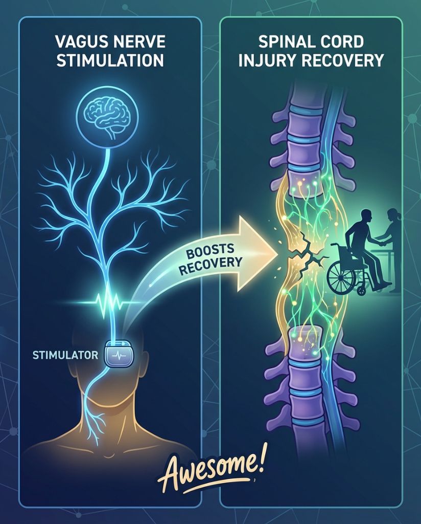 UltraSkool1's tweet image. Vagus nerve stimulation (VNS) is under investigation to augment spinal cord injury (SCI) recovery.

Pre-clinical studies suggest VNS may promote neuroplasticity below the injury site.

This could potentially improve motor function and sensory perception in SCI patients.

Human…