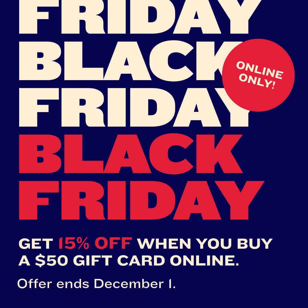 Still looking for Black Friday deals? 🎁 

Today's your last chance to get 15% off BP E-Gift Cards of $50 or more. Don't miss out — this limited time offer ends tonight!

#BostonPizza #BlackFriday #GiftCards