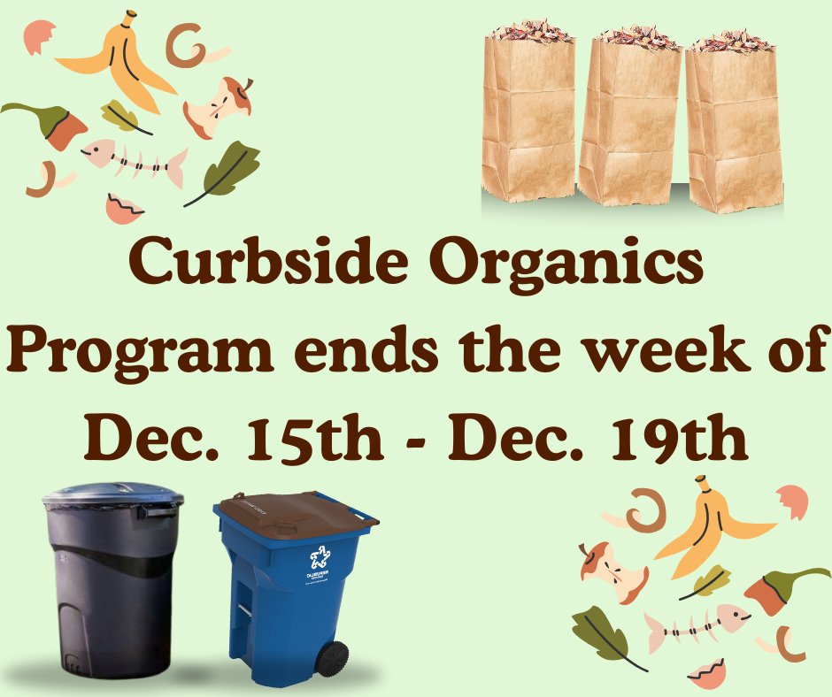 MountProspectPW's tweet photo. December is the last month for the curbside organics program. Last week of pick-up will be the week of 12/15 - 12/19. Organics collection will begin again in spring.

For more info on acceptable items and preparation requirements see the following link: https://t.co/MppRiQ3pk8 https://t.co/ElsUbQJ53k