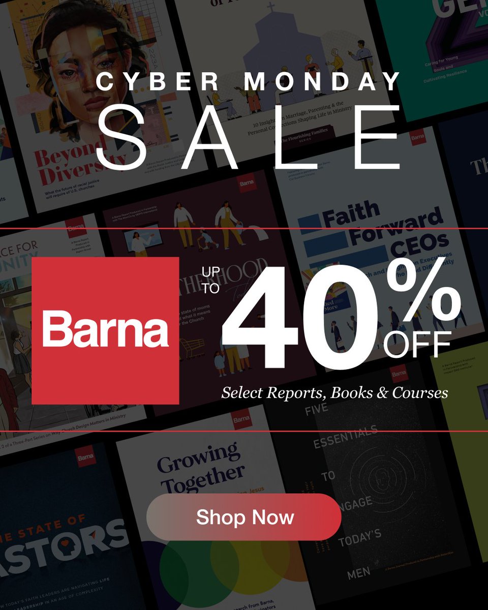 Missed Black Friday? Barna’s Cyber Monday sale is officially live. Enjoy up to 40% on our best-selling reports, books and courses. Sale ends at 11:59 p.m. CT. hubs.la/Q03WcNB20