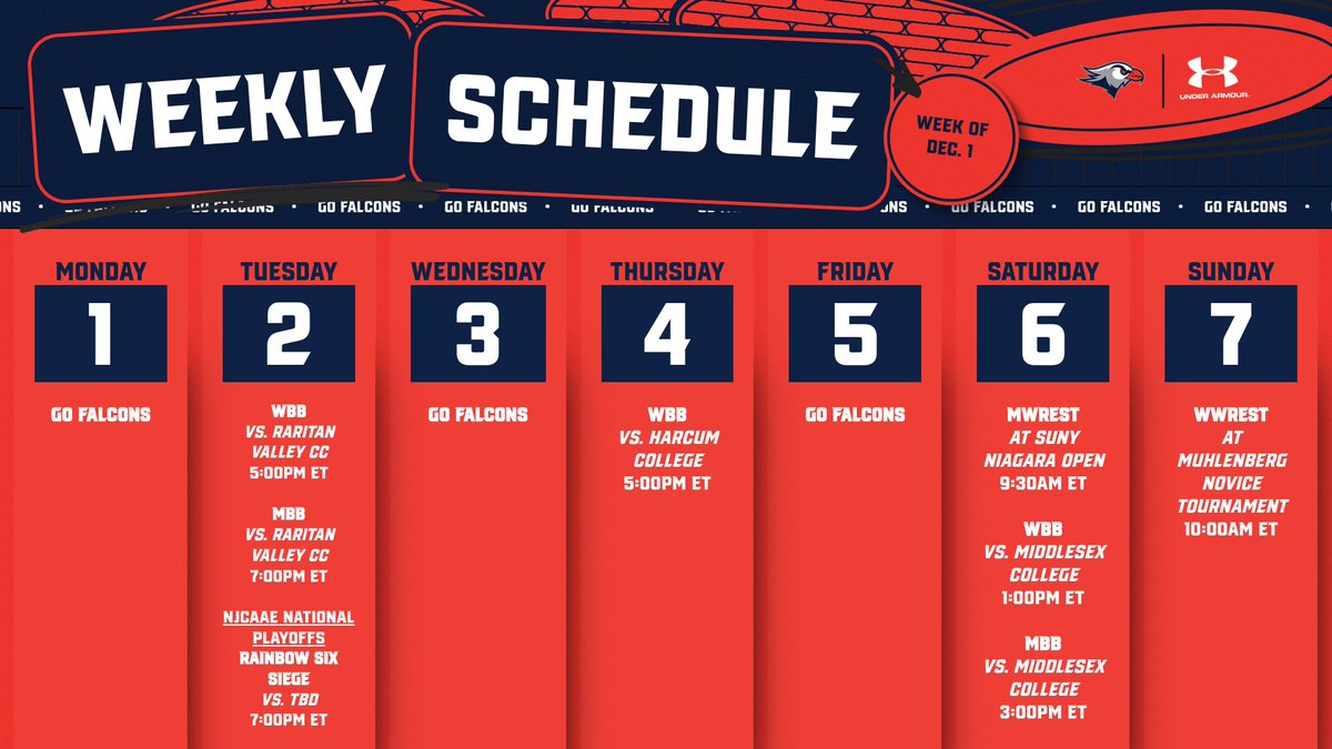 falconssports's tweet image. This week:

- Important region contests for @LCFalconsWBB and @LackawannaMBB 
- #FalconsWREST back to work with weekend tournaments
- @PlayLCesports in @NJCAAe NATIONAL TOURNAMENT action 🌈6⃣🎮

#GoFalcons