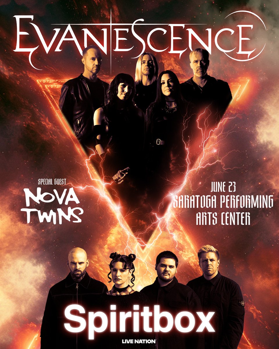 livenationtoga's tweet photo. GET READY! 🖤 The Evanescence 2026 World Tour is coming to Saratoga Performing Arts Center on June 23rd with special guests Spiritbox &amp; Nova Twins!🤘

🎫 Get presale tickets Thursday at 10am with code: 26SPAC
🔗 https://t.co/aRHyiqrNAj https://t.co/gM2nmPVkJT