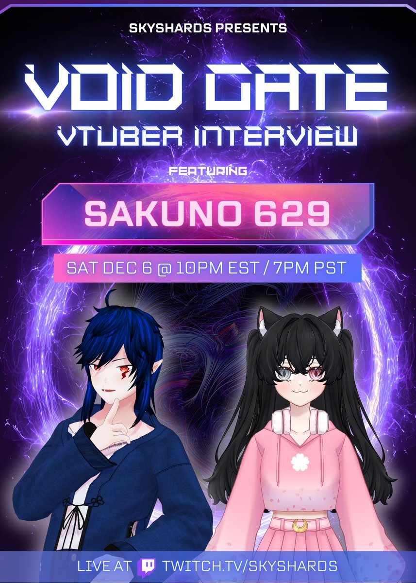 Welcome to the latest episode of VOID GATE, my #VtuberInterview, this Saturday, Dec 6 at 10PM EST! Let's get to know Sakuno, a comfy catgirl gamer that loves Pokemon!
Leave your questions below and I'll ask them in the interview.

✰ #Vtuber @sakuno629 ✰