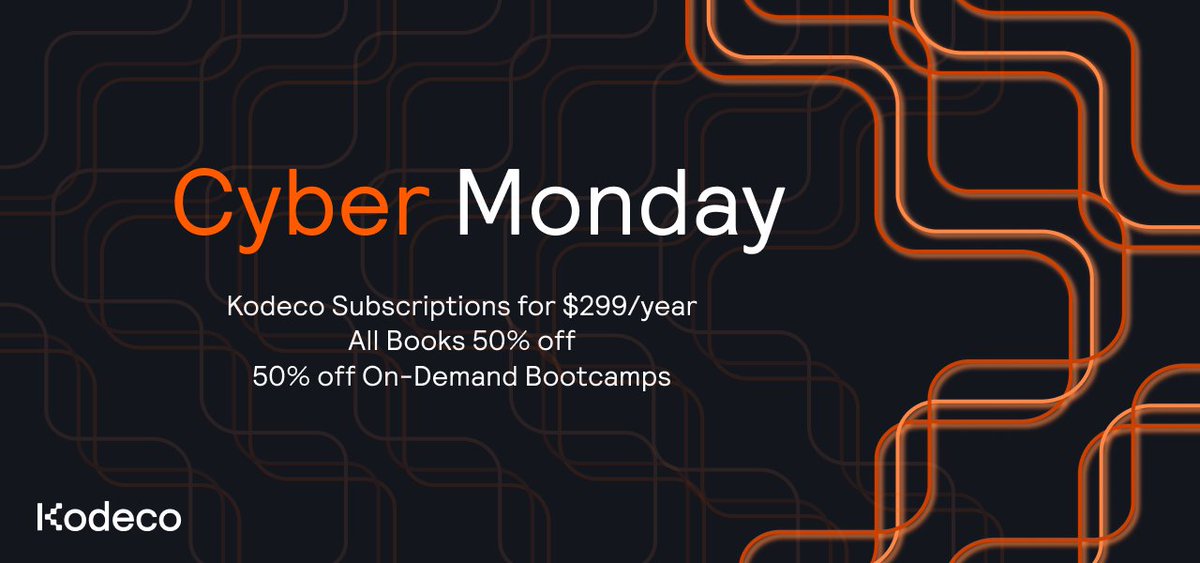 kodecodev's tweet image. Cyber Monday is here.

Just one day left to grab our Black Friday deals.

£299 annual subscription • 50% off books • 50% off on-demand bootcamps.

#Kodeco #CyberMonday #BlackFriday