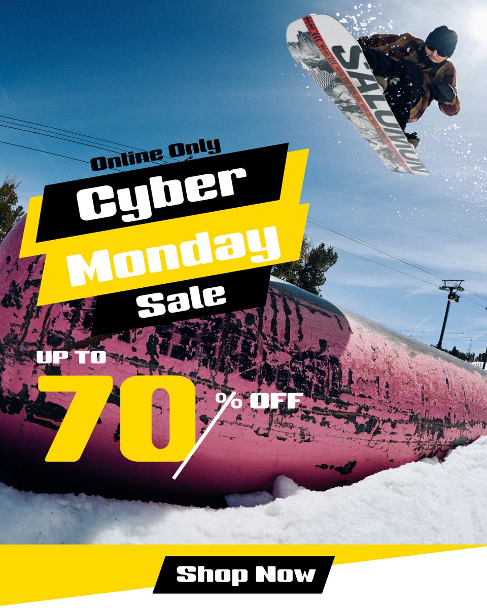 Cyber Monday Sale!!! Save up to 70% OFF your favorite apparel and accessory brands!

Buckmans.com

#Buckmans #CyberMonday #Snowboard #Ski