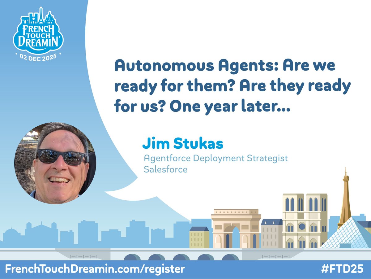 FTDreamin's tweet photo. It's the final countdown! French Touch Dreamin' is hours away. Check out sessions like this one, presented by Jim Stukas: "Autonomous Agents: Are we ready for them? Are they ready for us? One year later…"

Last-minute tickets available here:
https://t.co/YLNiUDUkjt https://t.co/dgPMUCQG6J