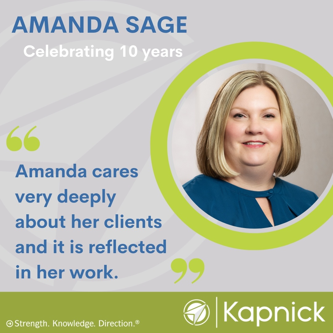 Celebrating milestones makes our journey special! Today, we honor the incredible dedication and hard work of Amanda Sage, who has been with us for 10 years. How do you celebrate milestones in your life or career? Share your stories with us! #TeamKapnick