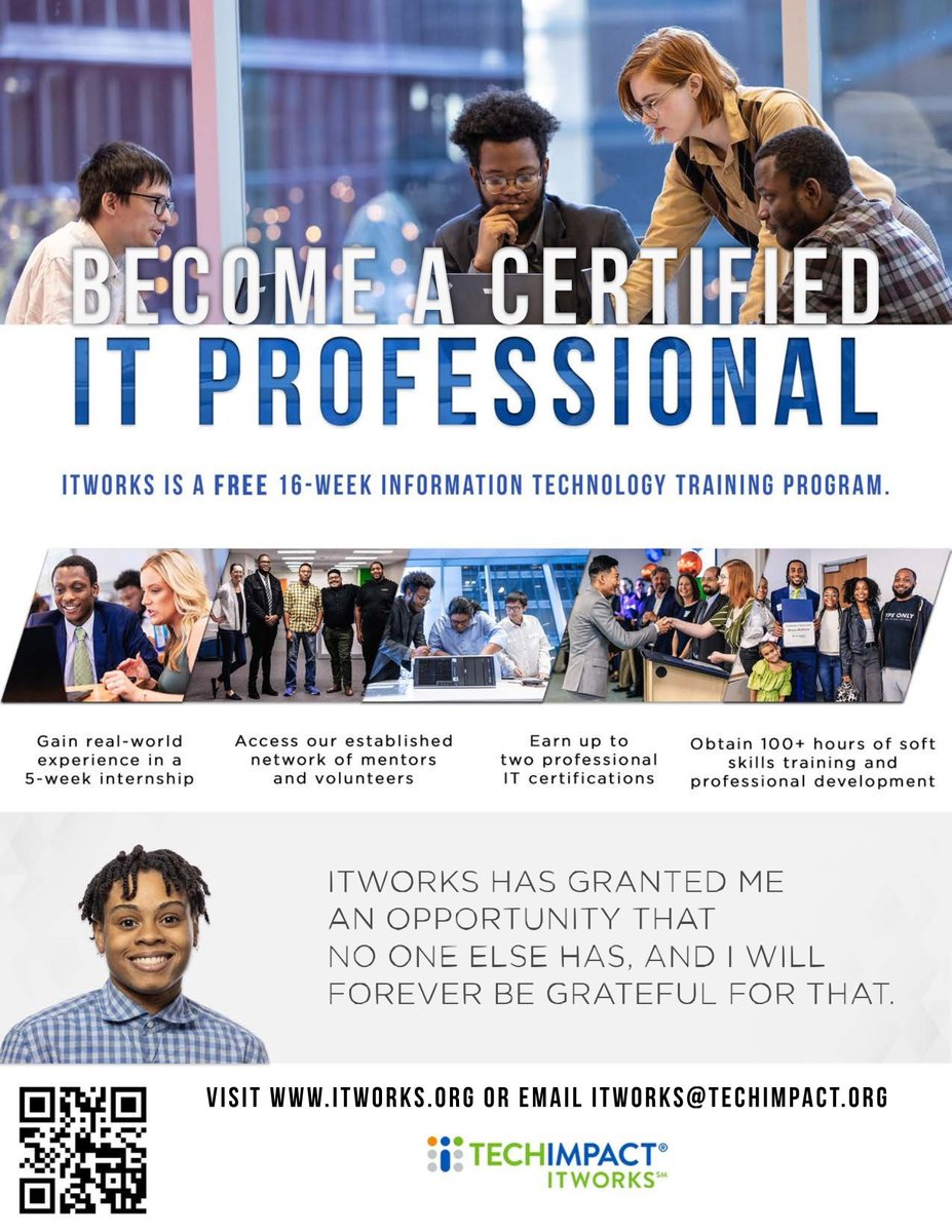 RuthWorksTN's tweet image. Our nonprofit partner, Tech Impact, offers the free ITWorks program, which prepares young adults for IT careers in just 16 weeks. Students earn Cisco &amp;amp; CompTIA A+ certifications, plus gain experience through internships. Learn more: loom.ly/I0l1gDU #Careers #TechTraining