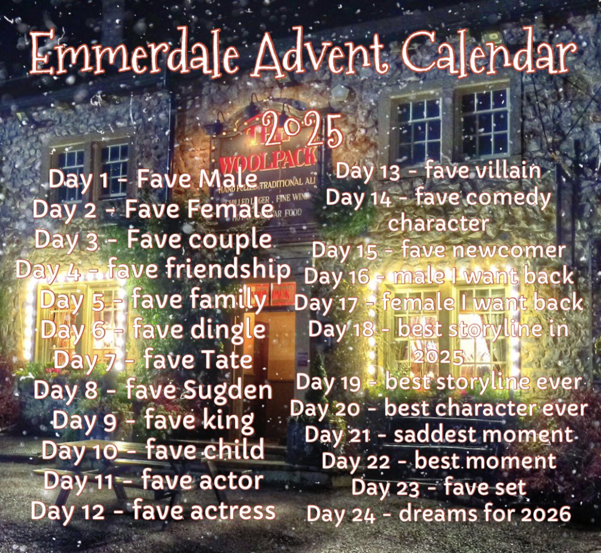 Claudettestea's tweet photo. Since I saw people asking for one I made this at super speed #Emmerdale #EDadventcalendar2025 https://t.co/83oeU2hgb5