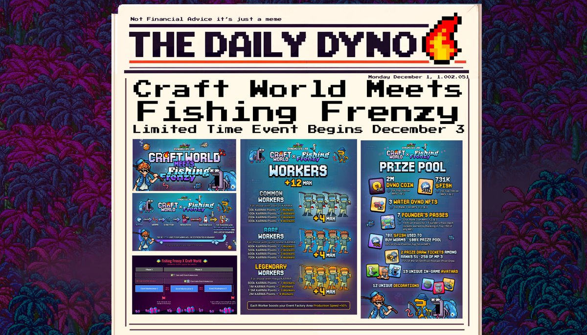 TheDailyDyno's tweet image. Craft World is running its 3rd partner event since the mainnet launch beginning this Wednesday!

Details in the link below.