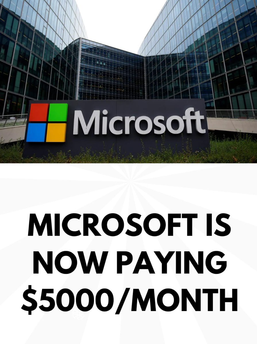 sumitdoriya21's tweet image. MICROSOFT is now paying $5,000/month for using the internet just 2–3 hours a day! 💻💰

You only need:
✅ Internet  
✅ Mobile  
✅ A bit of time  

I’ve made a step-by-step guide — 100% FREE!

To get it:  
❤️ Like &amp;amp; 🔁 Repost  
💬 Comment “Microsoft”  
👣 Follow me