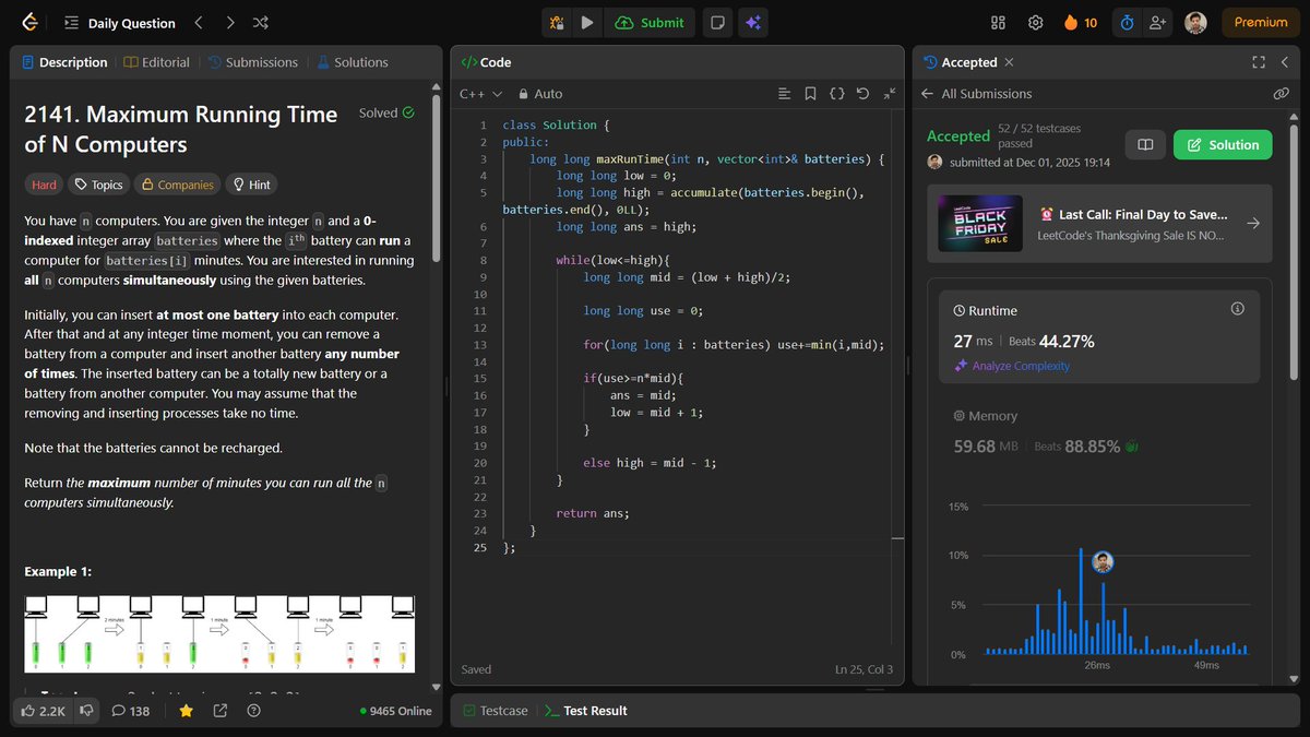 shahidx_05's tweet image. Day 261 – #365DaysOfCode

✅ Max Running Time of N Computers
✅ Count XOR Pairs less than K
✅ Codeforces 2166A

#DSA #LeetCode #GfG #Codeforces #CompetitiveProgramming #ProblemSolving #LearnInPublic #buildinpublic