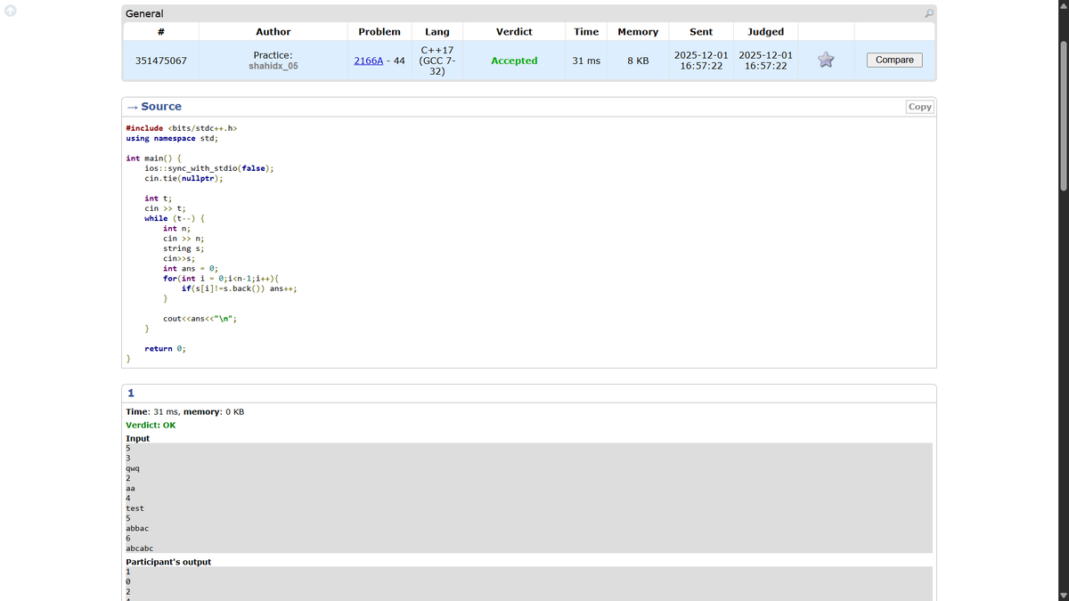 shahidx_05's tweet image. Day 261 – #365DaysOfCode

✅ Max Running Time of N Computers
✅ Count XOR Pairs less than K
✅ Codeforces 2166A

#DSA #LeetCode #GfG #Codeforces #CompetitiveProgramming #ProblemSolving #LearnInPublic #buildinpublic