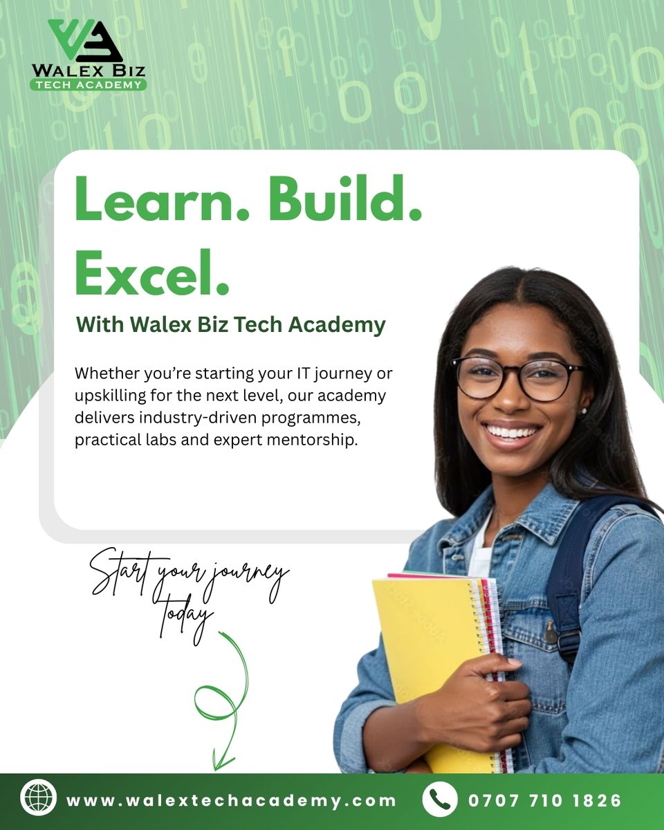 walexbiz_group's tweet image. Walex Biz Tech Academy gives you the perfect blend of practical labs, expert mentorship, and industry ready training.

#TechTraining #DigitalSkills #LearnTech #ITSkills #TechNigeria #FutureReady #CareerGrowth #CodingCommunity #WomenInTech
#TechOpportunities #Upskill