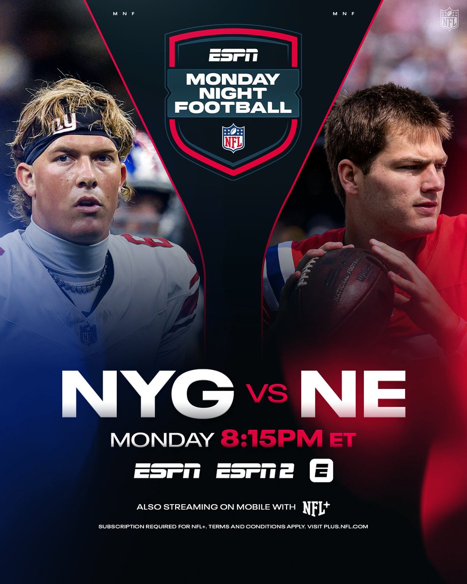 Will the @Patriots make it 10 in a row tonight? 👀

NYGvsNE– 8:15pm ET on ESPN/ABC
Stream on @NFLPlus and ESPN App 