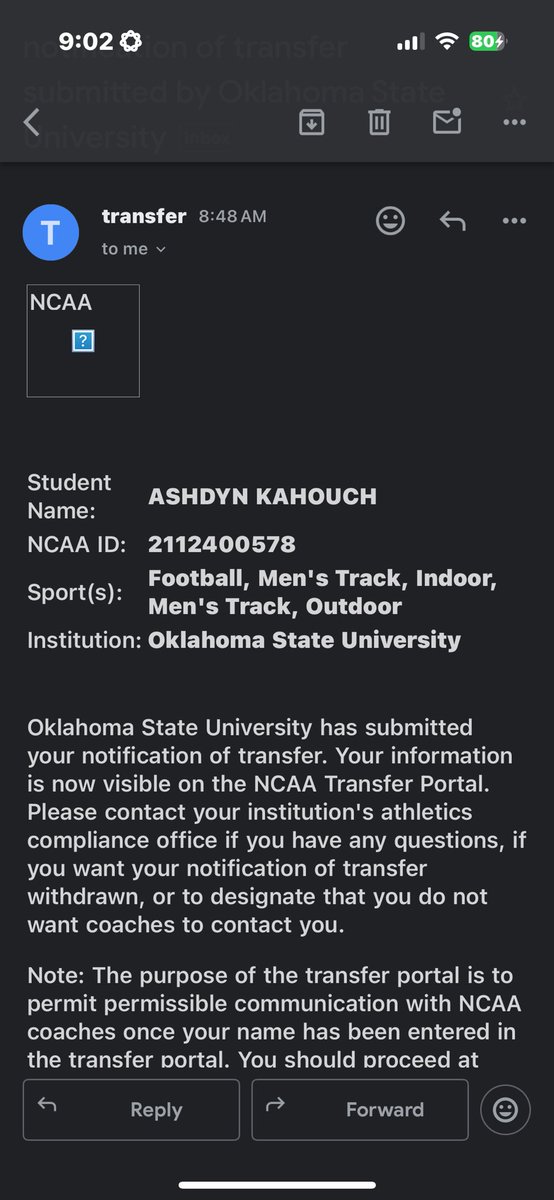 AshdynKahouch's tweet image. I am officially in the transfer portal as a scholarship collegiate track athlete at OSU looking to come back to playing football with 3 years of eligibility left
 #TransferPortal #athlete 
WR/ATH
5’ 10” 175
4.46(HS)
Top end 22.47 mph(Collegiate)
26 TD
1,913 yds
133 rec 
3.86 GPA