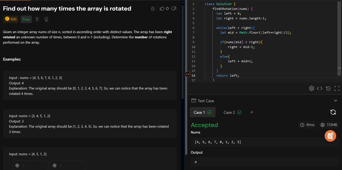 Ankitsingh97923's tweet image. 🚀 DSA Progress Update – Striver SDE Sheet
Today I solved the problem “Find how many times the array is rotated” using Binary Search.
#strivera2zdsa