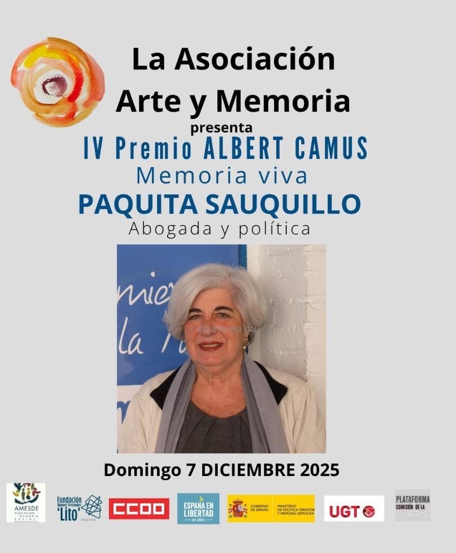 El 7 de diciembre el <a href="/CAljarafeSCA/">Colegio Aljarafe SCA</a> recibirá el IV PREMIO ALBERT CAMUS, de la Asociación Arte y Memoria. Junto a la Asociación Niños de Rusia y la abogada Paquita Sauquillo. Premios que otorga  el IX Festival de Cine Internacional por la Memoria Democrática fescimed.com