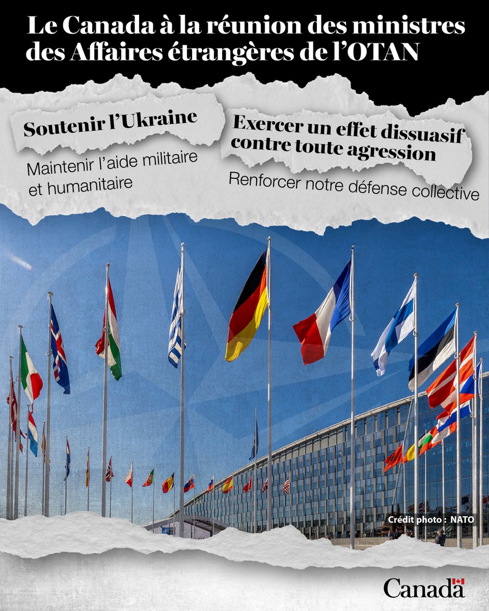 Les ministres des Affaires étrangères de l’#OTAN se réunissent mercredi. Nous travaillons avec nos alliés pour protéger les Canadiens et les règles mondiales qui permettent au commerce de circuler.