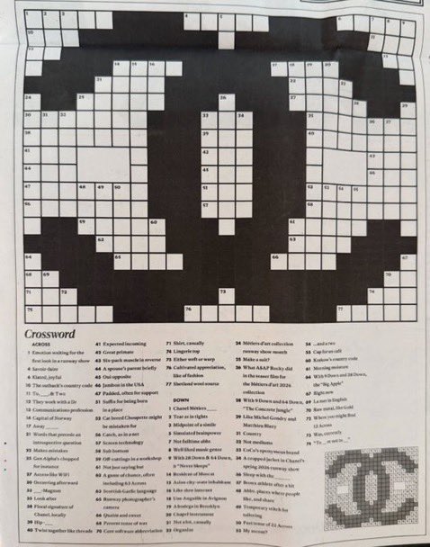 Not now, honey, I’m filling in the Chanel crossword.