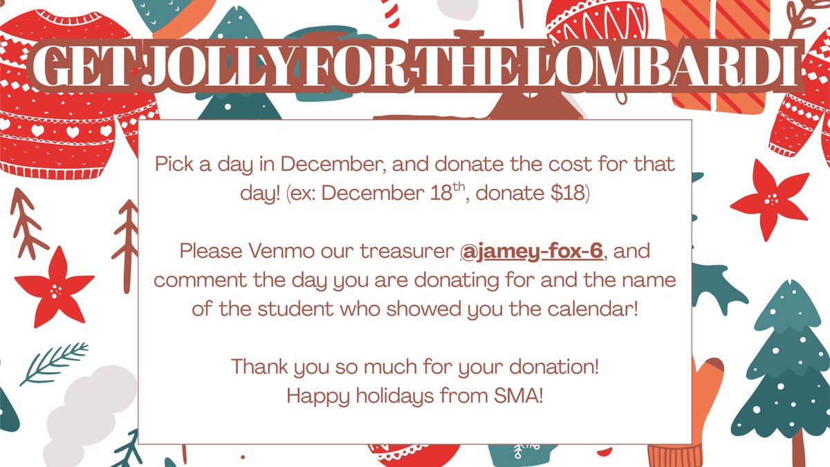 BGSUSMA's tweet photo. Hey everyone! We are doing some more fundraising for our trip to Super Bowl LX! 

This December, pick a day and donate the dollar amount for that day! Instructions are above! 

Thank you so much for your support! https://t.co/mrtXygL3f3