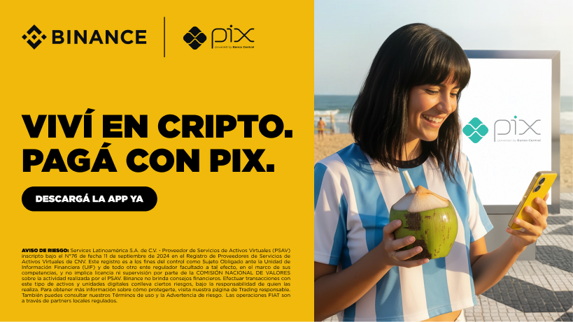🚀 Binance Pay habilita Pix para los argentinos que viajen a Brasil. 

Ahora podrán pagar con cripto en reales, de forma instantánea y segura, en los más de 150 millones de comercios que usan Pix. 

Un gran paso para la libertad financiera y la adopción cripto transfronteriza.
