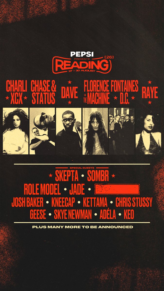 O2SBE's tweet image. READING 2.0 
 
UK Festival exclusive for all headliners: Chase &amp;amp; Status Live, Charli xcx, Dave, Florence + The Machine, Fontaines D.C. and Raye

Pepsi MAX Presents Reading pre-sale: 9am Tuesday 2nd Dec. Sign up link: readingfestival.com