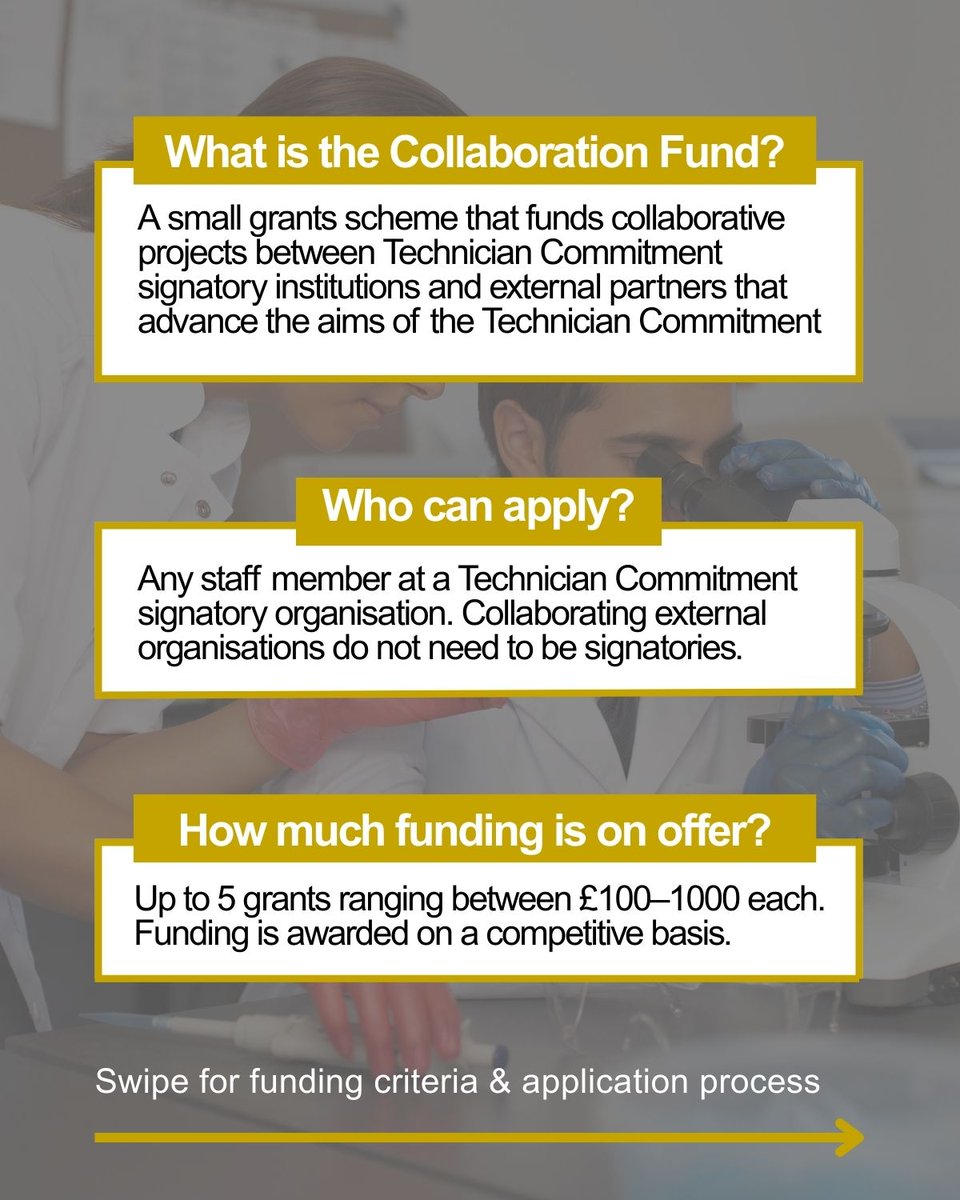 TechsCommit's tweet image. We warmly invite members of our signatory institutions to apply for the Technician Commitment Collaboration Fund, a small grants scheme allowing for signatories to undertake projects with external partners.

Read more and apply before 9 February 2026 👉 shorturl.at/1aeJT