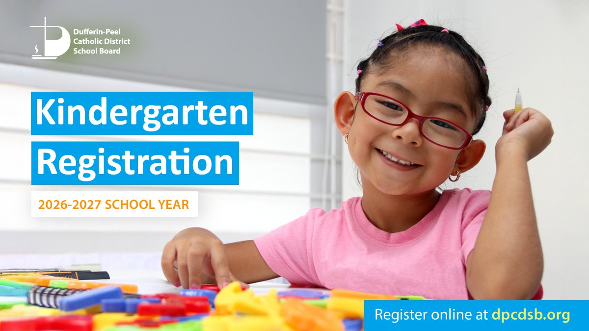 Kindergarten registration for the 2026-2027 school year at Dufferin-Peel Catholic District School Board (DPCDSB) schools is now open. Parents/guardians can register online at dpcdsb.org.