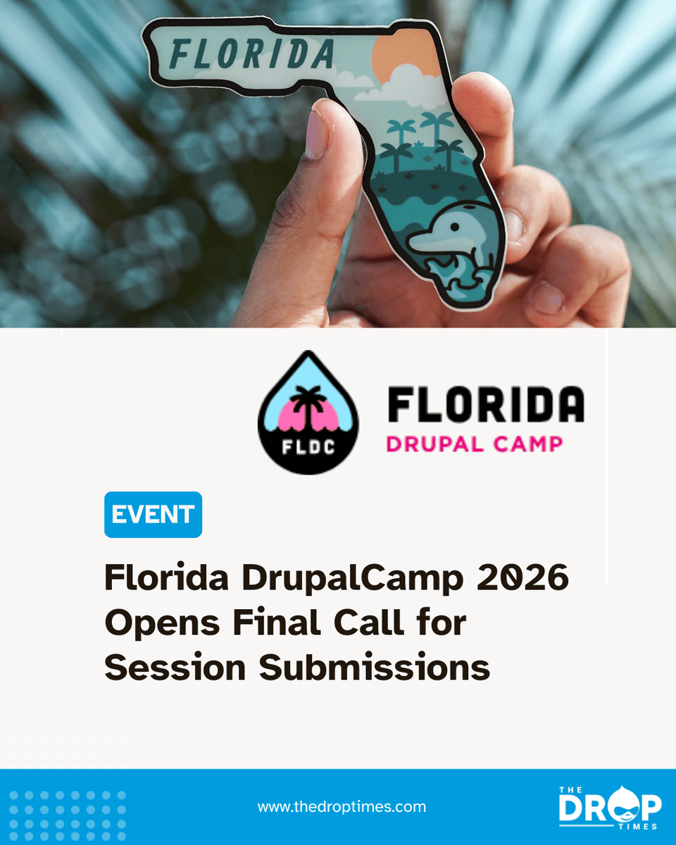 thedroptimes's tweet image. ⏰ Deadline: Dec 3! Submit your session for Florida DrupalCamp 2026 (Feb 20–22 in Orlando). @fldrupalcamp 

Beginner to advanced topics welcome.
🎤 Featured speakers: Bálint Kléri, Marissa Epstein, AmyJune Hineline
🔗 bit.ly/4izgLz0 

#Drupal #DrupalCamp #SDC