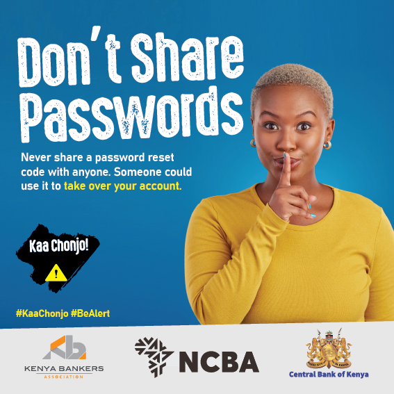 NCBABankKenya's tweet image. Protect your account! Never share your password reset code. Sharing it allows someone to take complete control of your account. For assistance, contact us at 0711 056 444, 0732 156 444, or WhatsApp 0717 804 444. 
#KaaChonjo #NCBATwendeMbele #Goforit
