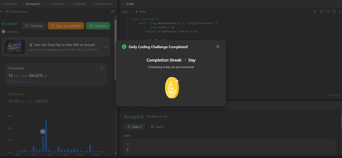 payalbains53359's tweet image. 🌱 Day 1 of my LeetCode journey!
✅Today Solved Problems : 
Easy: Can Place Flowers
Hard: Maximum Running Time of N Computers
Building consistency by solving problems daily while also leveling up my Web Dev skills 🚀💻
#LeetCode #CodingJourney #DailyCoding
