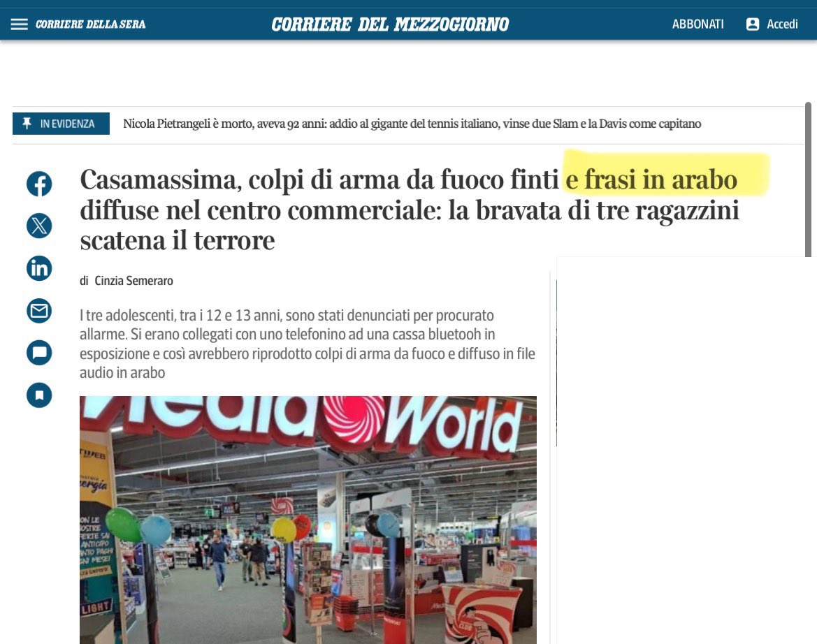 Screenshot articolo Corriere del Mezzogiorno