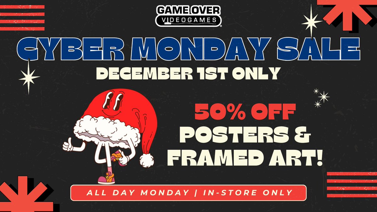 🚨 CYBER MONDAY IS HERE! 🚨
Monday, 12/1 – One Day Only!

💻 ONLINE:
✨ 30% OFF EVERYTHING with code cybermonday
(Online only!)

🛍️ IN-STORE:
🖼️ 50% OFF ALL POSTERS &amp; FRAMED ART
(In-store only!)

Don’t miss our final day of Black Friday Weekend deals!