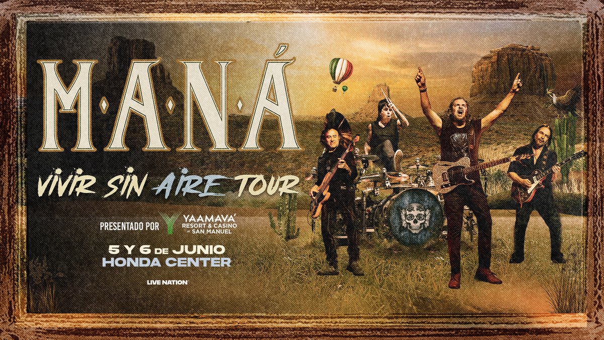 MANÁ llega a Honda Center el 5 y 6 de junio con su gira VIVIR SIN AIRE TOUR!

Una noche inolvidable llena de amor, música y puro rock and roll. ❤️🎤 ¡Todos los hits y una producción completamente nueva! Boletos a la venta el 5 de diciembre a las 10 AM.