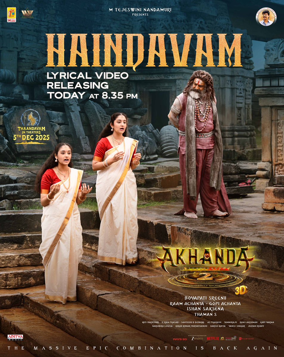 muvispotoffl's tweet image. The powerful #Haindavam song lyrical video from #Akhanda2 releases today at 8:35 PM. Get ready for the roar!