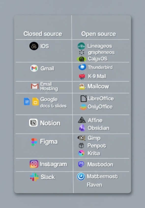 Still paying rent on your own data?

iOS → LineageOS
Gmail → Thunderbird/K-9
Google Docs → LibreOffice
Notion → Obsidian
Instagram → Mastodon
Slack → Mattermost

Stop feeding the machine.

Switch to open-source.

#privacy #trending #IT
