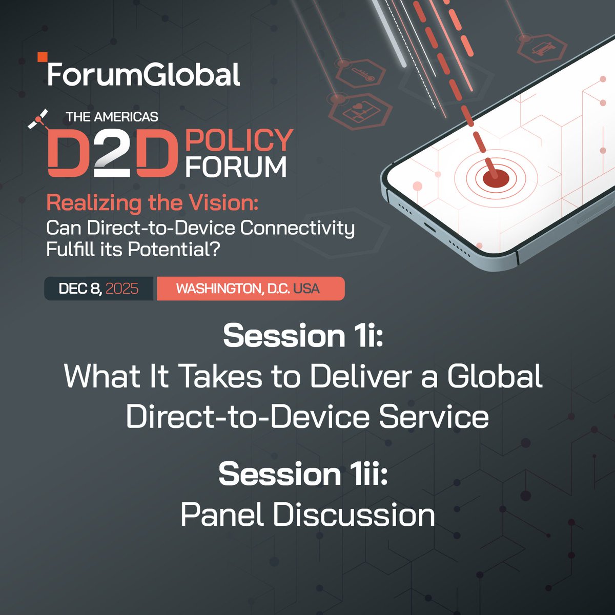 Forum_Global's tweet photo. One week until #D2DPolicyAmericas in Washington, D.C.

👀 featured sessions on Global Direct-to-Device services (Sessions 1i &amp; 1ii), national case studies (Session 2i) and market maturity and monetization (Session 3)...

Save your spot: https://t.co/rEbPnixC9p

📆Dec 8 https://t.co/yD0hF1h3Qg