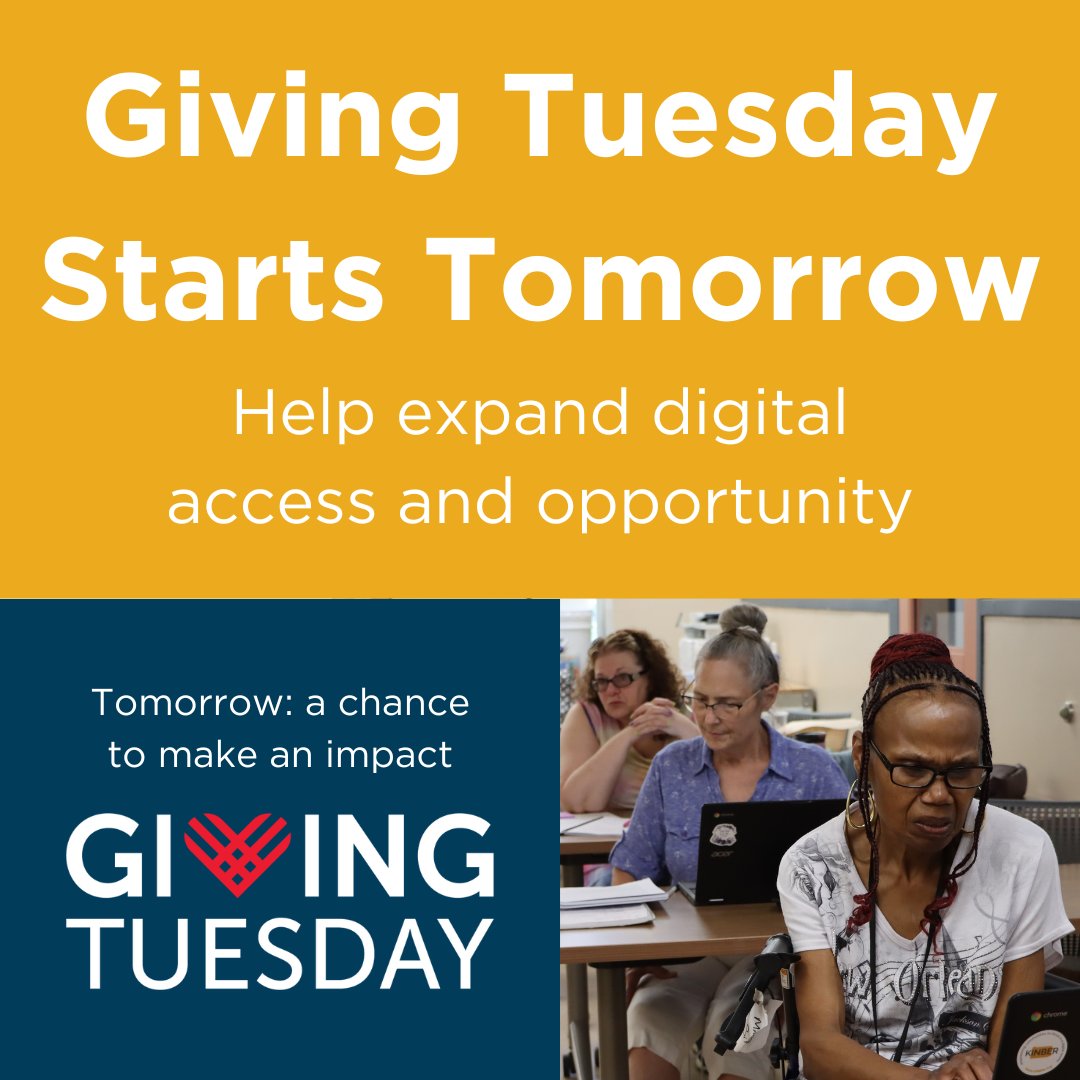 📣 Tomorrow is #GivingTuesday!

Access to technology changes lives - helping people learn, work, stay connected, and build brighter futures.

Join us tomorrow in expanding digital access and opportunity for those who need it most. 💙💻

Donate tomorrow: kinber.org/donate