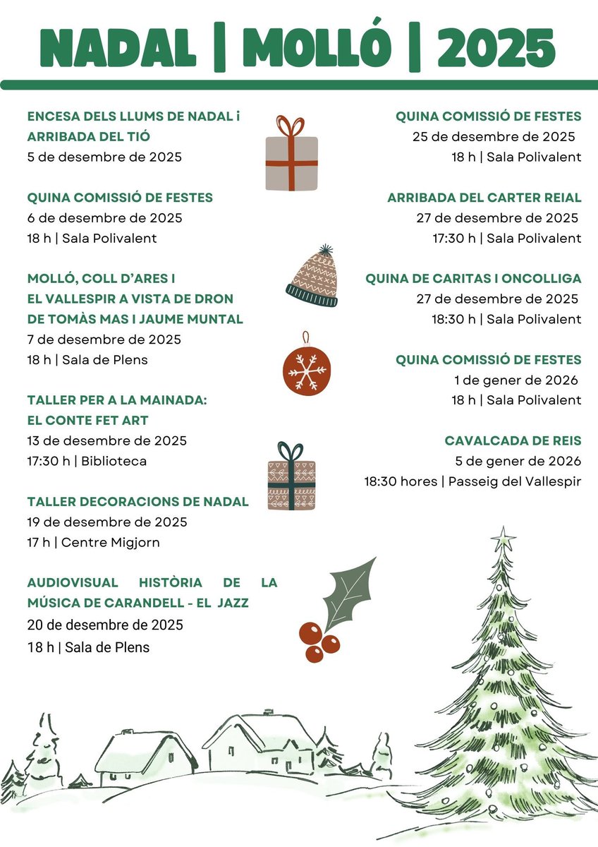 🎄 Agenda d’activitats de Nadal, del 5 de desembre de 2025 al 5 de gener de 2026

Més informació a mollo.cat/nadal