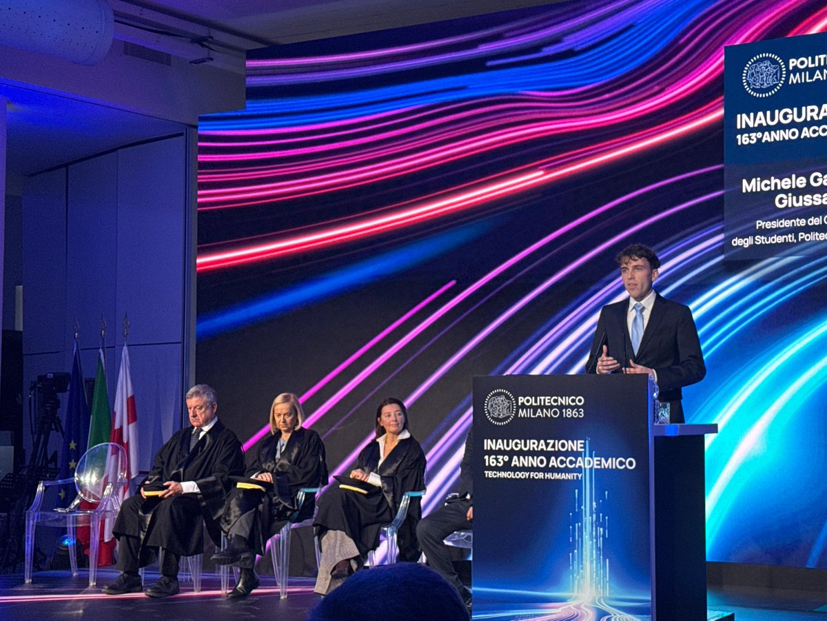 #PolimiInaugurazione: la parola a Michele Gaetano Giussani, Presidente del Consiglio degli studenti del Politecnico di Milano: "Il cambiamento può avvenire dal confronto con diversità e innovazione. Le università devono essere luogo di dialogo, di cultura, per sostenere la
